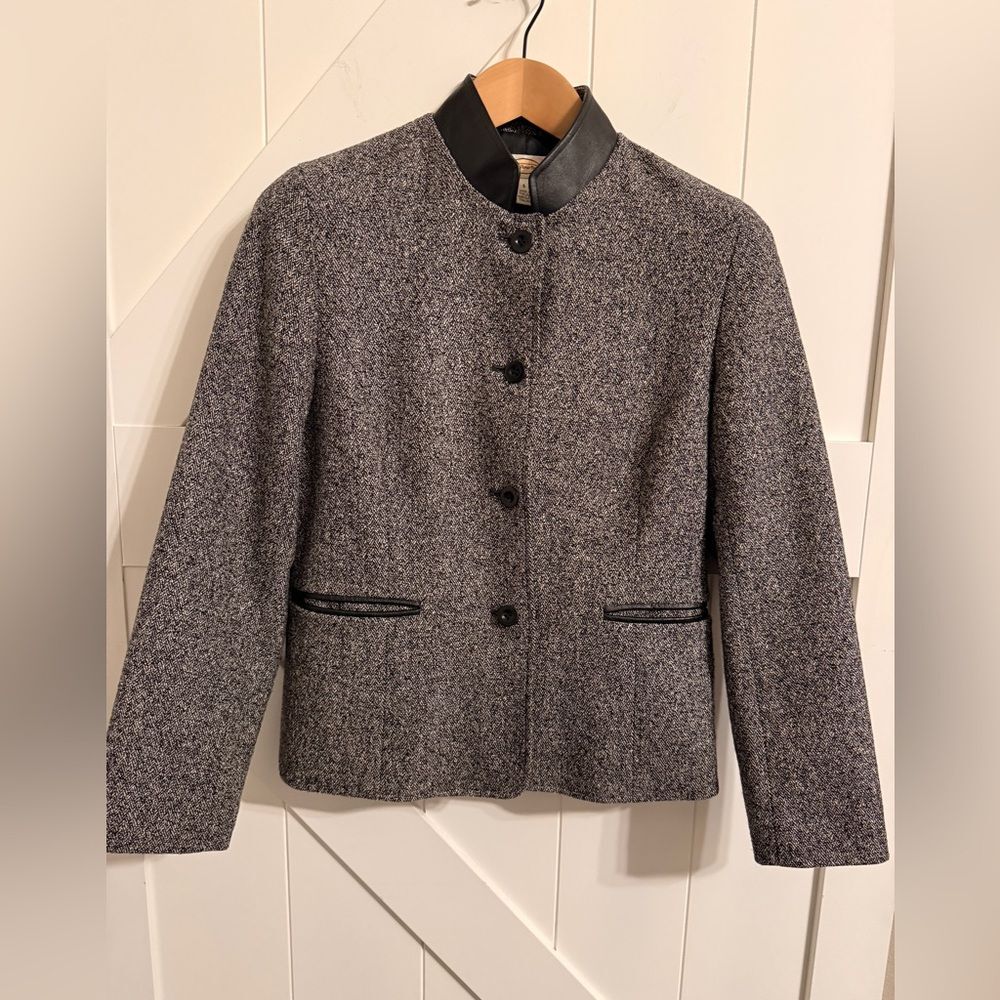 Talbots Charcoal Blazer with Black Trim Women's Size 6 Office Chic